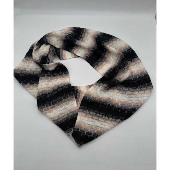 Calvin Klein Striped Knit Infinity Cozy Soft Scarf Black Beige - Picture 1 of 6
